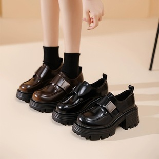 Xiaomei Original Platform Platform Loafers Women's 2024 New British Style High-heeled Leather Shoes All-match Vintage Single-layer Shoes