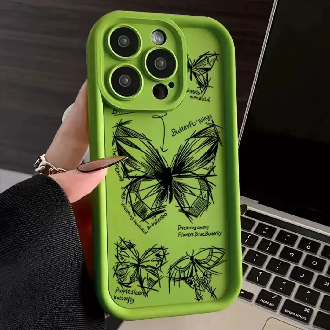 Phone Case (Apple iPhone) Tall Bamboo Shell, Butterfly Line Print, Compatible iPhone 7–16/SE/mini/pro/max