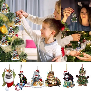 Amazon's New Cute Screaming Cat Christmas Tree Pendant Acrylic Printed Christmas Decoration Cat Pendant