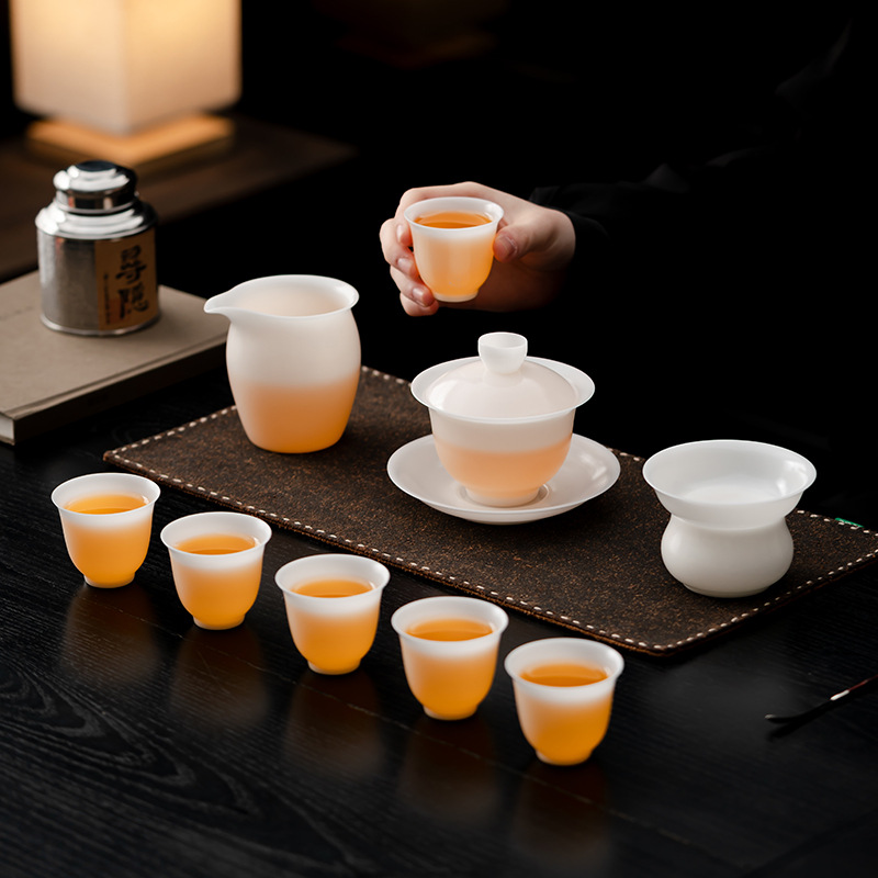 曾记窑超薄胎冰种玉瓷盖碗茶杯茶具套装整套白瓷素烧泡茶碗礼盒装