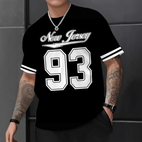 European and American-style casual, minimalist digital 93 fashion basic T-shirt—customizable graphic design, crew neck, short sleeves—for both men and women