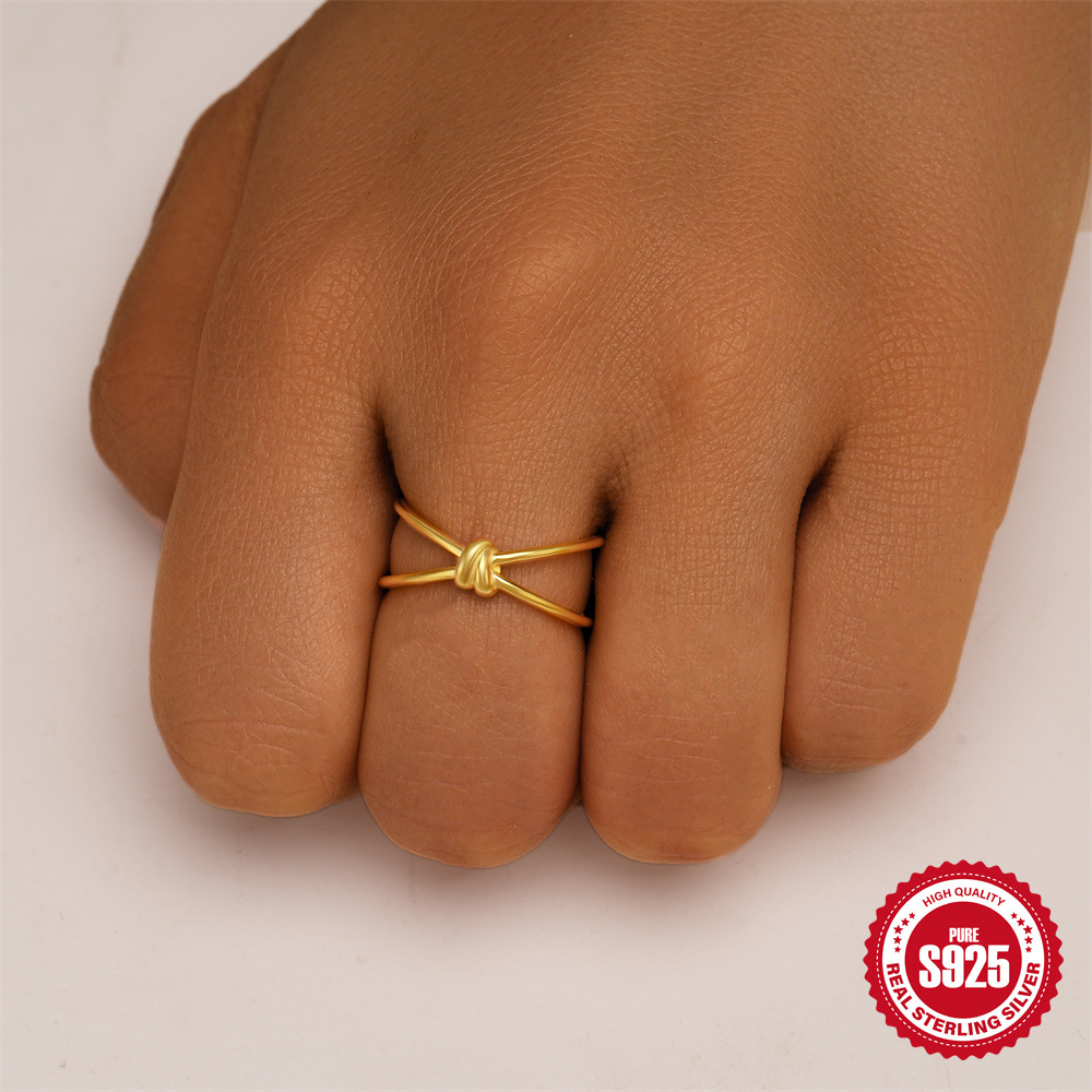 Nuevo estilo de venta caliente nudo de amor estilo europeo y americano doble línea cruzada anillo de dedo abierto anillo de nudo de cuerda de plata de ley 925