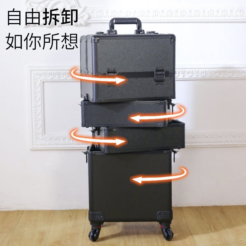 Manicura profesional de trolley, manicura y maquillaje, caja de almacenamiento de gran capacidad, caja de herramientas de bordado de aleación de aluminio conveniente de varias capas