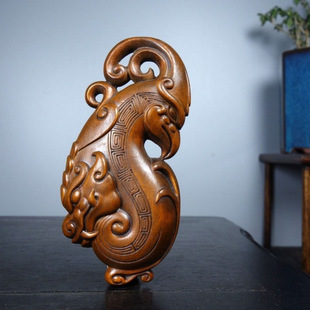 Old Collection of Boxwood Wood Carving Hand Pieces, Dragon and Phoenix Auspicious Objects, Hanging Objects, Solid Wood Pendants, Cultural and Craft Objects