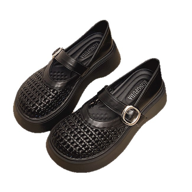2026 verano nuevo estilo universal transpirable plano un zapato de hebilla de una sola línea trenzado hueco medio zapatillas