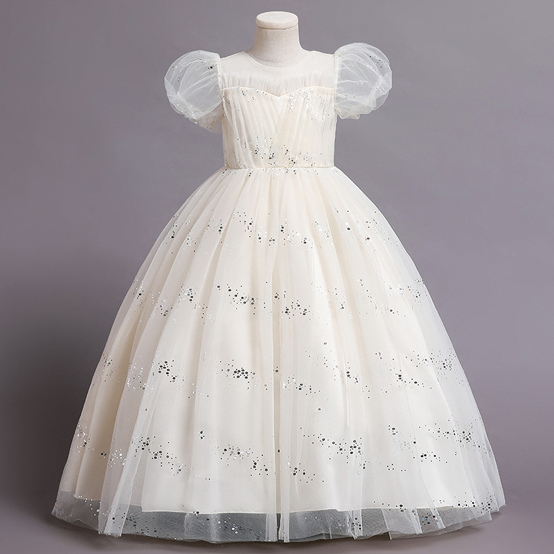 Girls' Princess Skirts Shawl Lace Summer Wedding Dresses Star Sequin Dresses Party Piano Performance Long Evening Dresses 