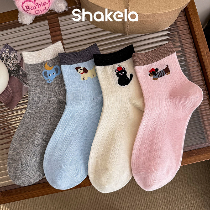 Socks Girls Spring and Summer Cartoon Cute Sports Thin Mid-tube Socks Breathable All-match AB Short-tube Socks Zhuji Socks