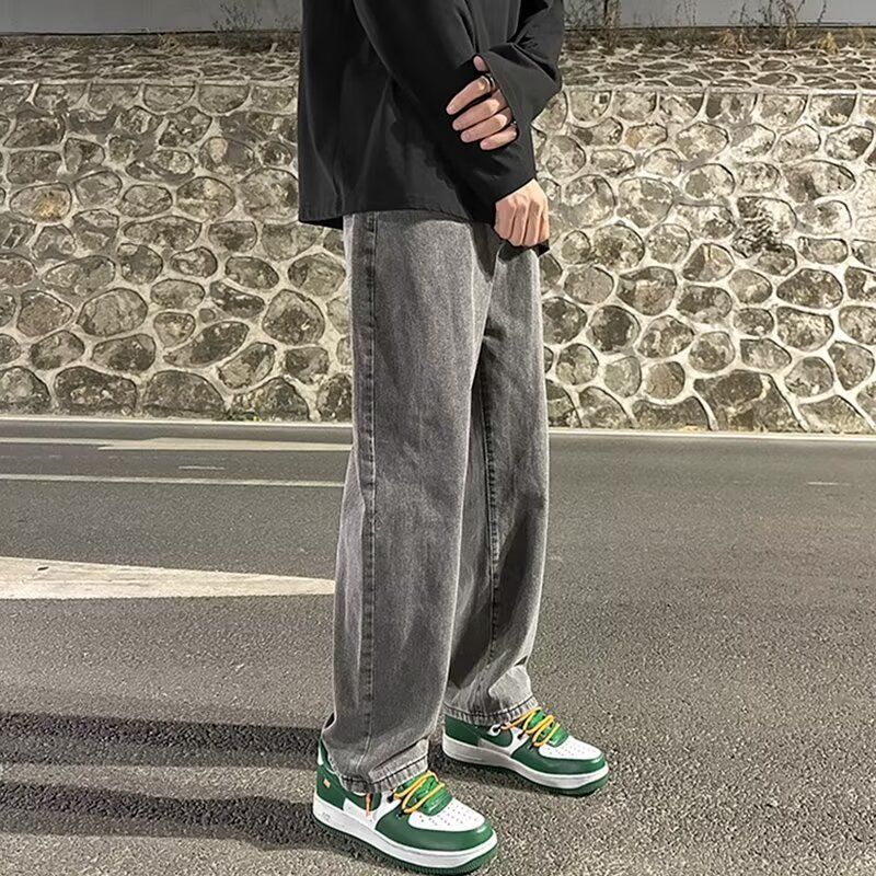 Pantalones vaqueros retro gris ahumado para hombres 24 marca de moda de primavera y otoño sueltos pantalones casuales de moda guapos pantalones rectos