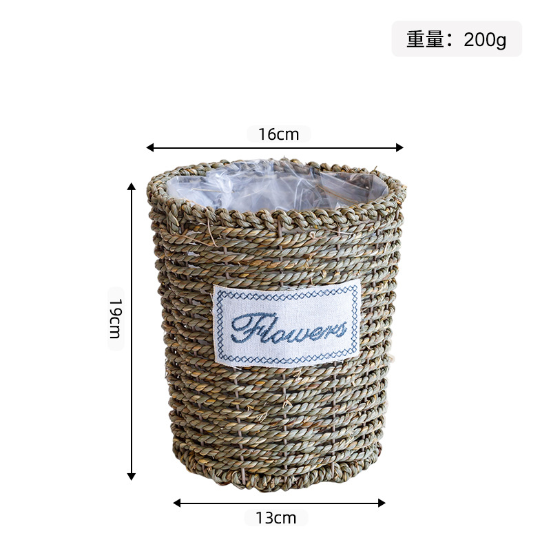 Maceta Decorativa Tejida de Paja Hecha a Mano para Jardín y Balcón