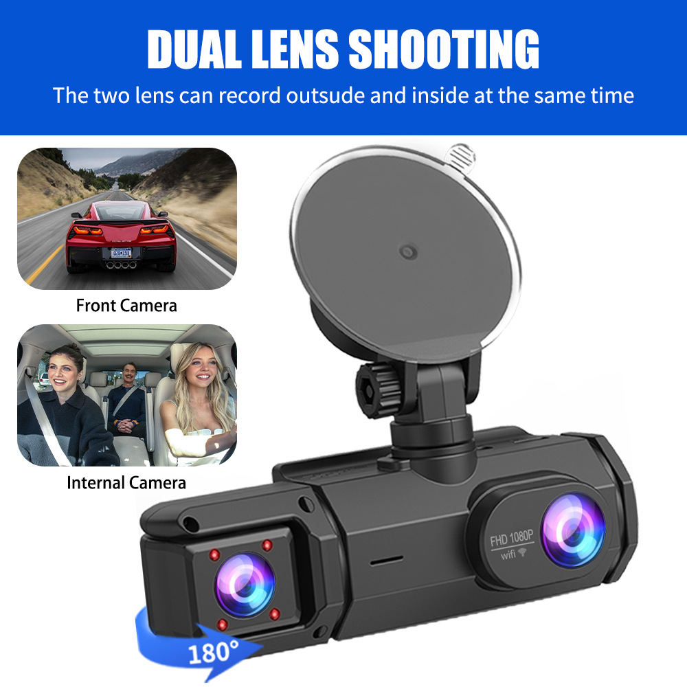 Cross-Border Hot-Selling Model: 3-Camera Simultaneous Display Dashcam with High-Definition Wifi and Mobile Phone Connectivity, Parking Monitoring Recorder