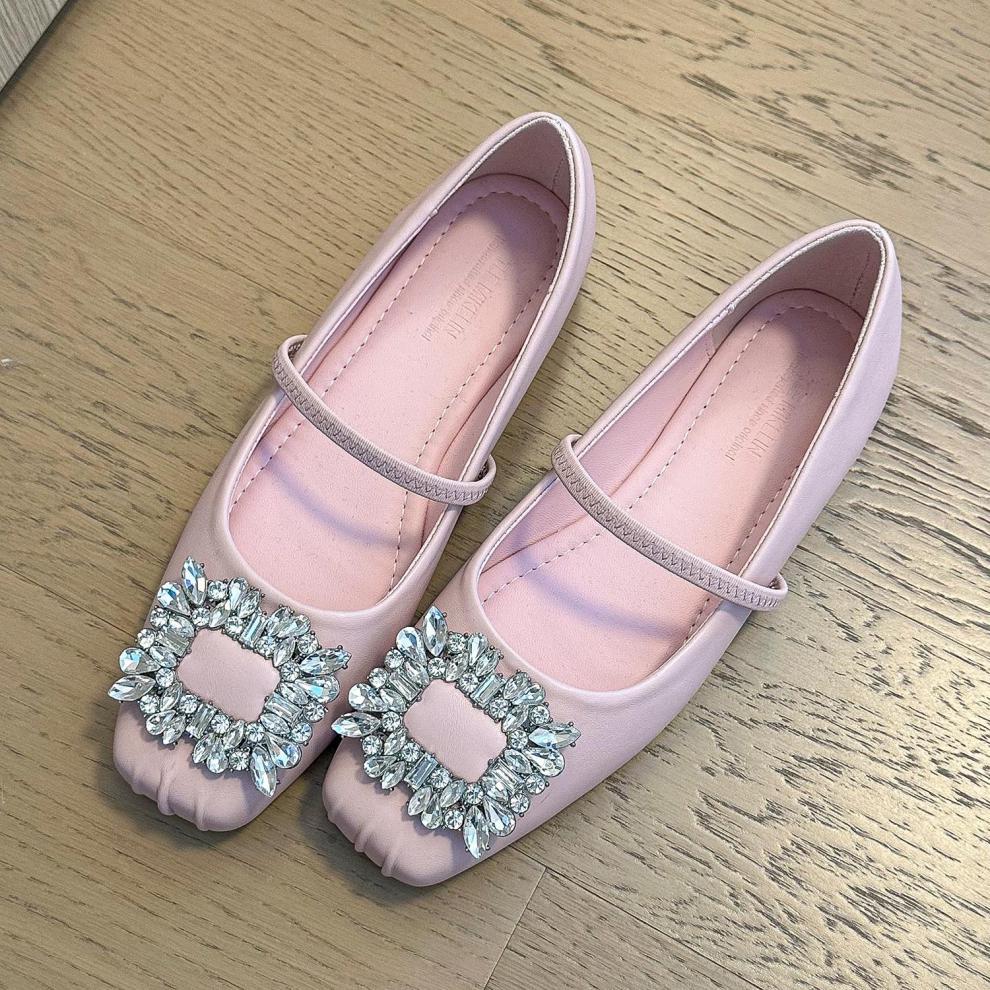 2024 primavera y otoño nueva moda versátil Ballet cabeza cuadrada agua diamante cuero suave zapatos planos de mujer individuales_voghion.com