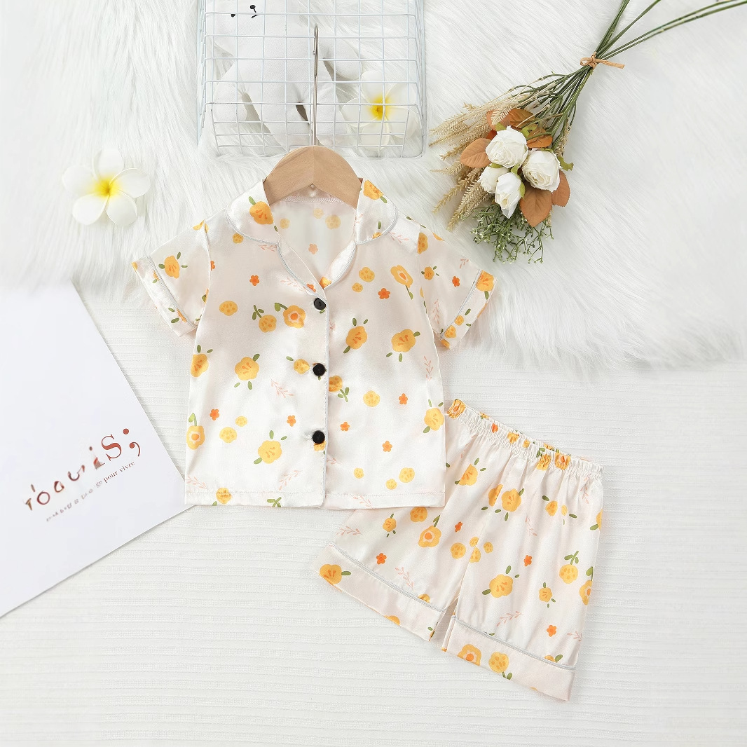 Children's Summer Cartoon Print Pajamas Short Sleeved Shorts Set Home Wear For Easter Air Conditioning Fashion Kids' Clothing (3-7Y)_voghion.com