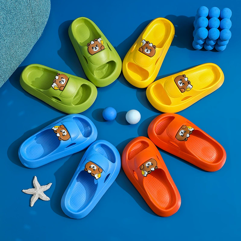 EVA топает фекалии детские тапочки Летний мультфильм милый медведь противоскользящий крытый мальчик девочка родитель-ребенок холодные тапочки