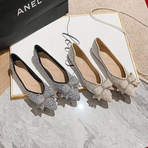 New French-style water drill flat spring women's single shoes  one-pump evening shoes spoon shoes plus size 41-43