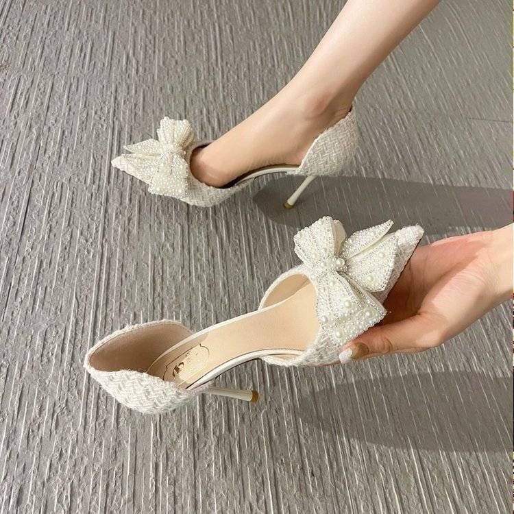 Bow-Tie Black High-Heeled Shoes for Women with Thin Heels 2024 New Style Sexy Dress Banquet Elegant Pointed-Toe Shoes Bow-Tie Black High-Heeled Shoes for Women with Thin Heels 2024 New Style Sexy Dress Banquet Elegant Pointed-Toe Shoes