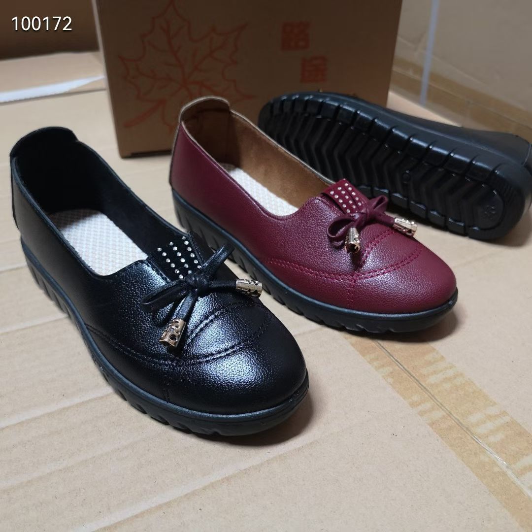 Old Beijing Leather Women's Flats, Spring & Fall Women's Fashion Flats, Microfiber Leather Bow Shallow Mouth Shoes for Middle-Aged and Elderly Mothers