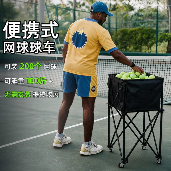 Tennis Ball Collection Cart Portable Wheeled Pickleball Ball Collection Cart Badminton Mobile Ball Storage Cart