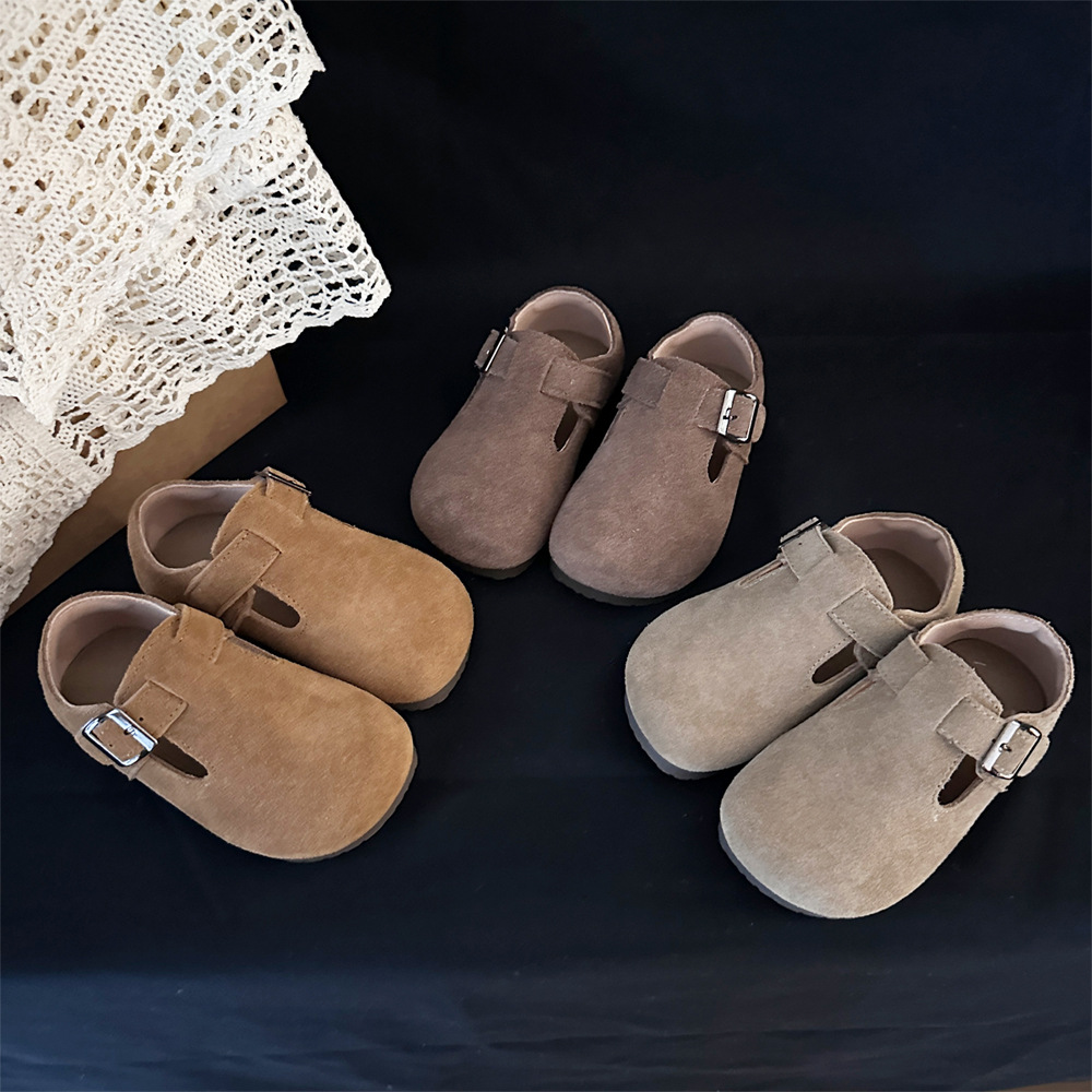 Children's Genuine Leather Birkenan Shoes Girls' Small Leather Shoes Boys' Velvet Leather Soft-soled Single-layer Shoes for Mid-Autumn and Big Children