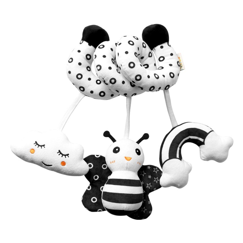 Juguete de envoltura de cuna de animales de dibujos animados Popular con campana de timbre, cama de abeja blanca y negra, envoltura de juguete para bebé en stock