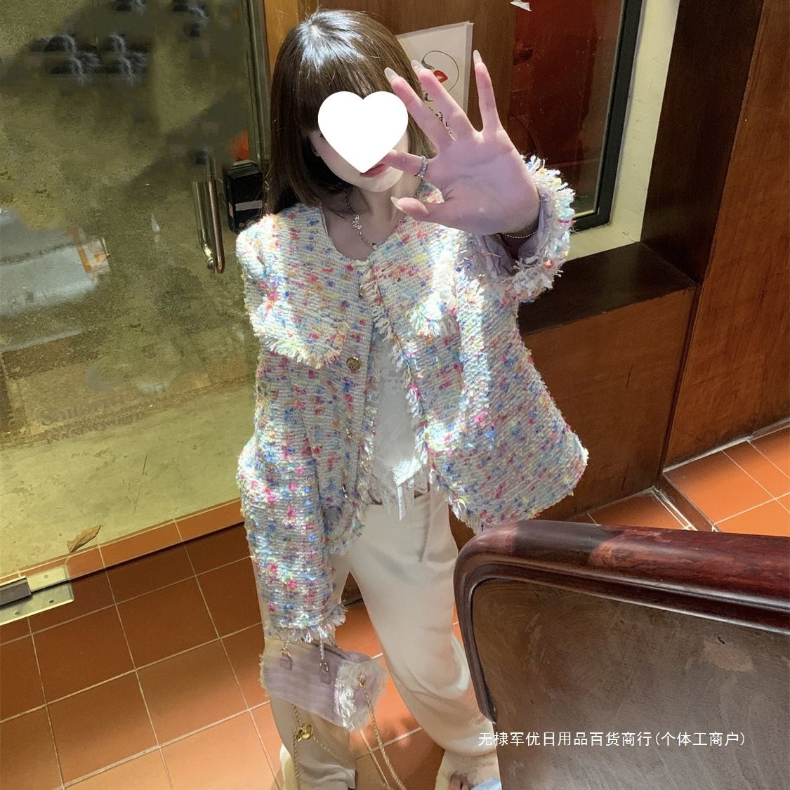 小香风粗花呢短款外套女春季彩色感流苏法式宽松气质长袖上衣