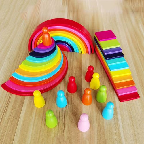 Rainbow Block Multicolor Ring Shape Matching Stacking Fun Children's Educational Early Learning Cognitive Building Blocks Toy