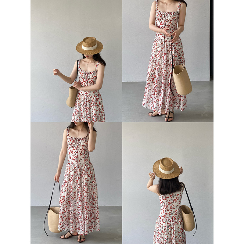 【Special Offer No Returns】Jiangzuo French Floral Dress Vacation Style Women's Long Dress Strap Dress 3003 【Special Offer No Returns】Jiangzuo French Floral Dress Vacation Style Women's Long Dress Strap Dress 3003