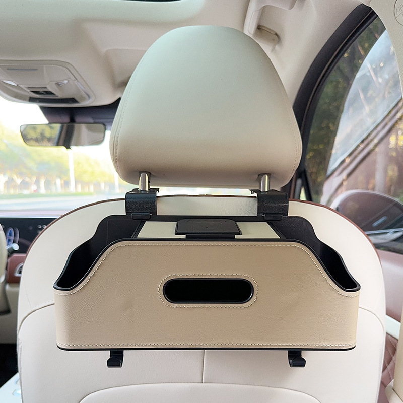 Qìchē – Creative Car Seat Back Car storage bag/box - beige-multi-function-seat-back-storage-box