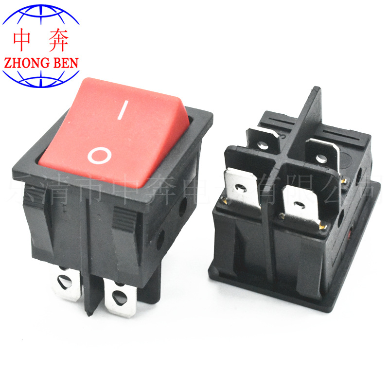 KCD4 双卡位 4脚2档 红色面板 16A 250V 电源开关 25*32 船型开关