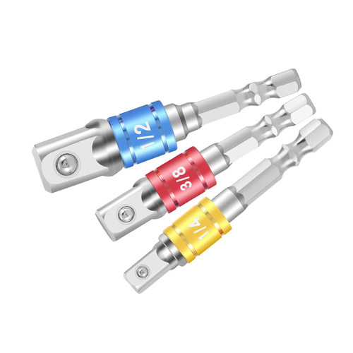 3-piece set of colorful hexagonal screwdriver and wind screwdriver conversion rod, electric screwdriver with hexagonal handle to square head connecting rod
