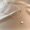 Fashionable retro chain for key bag  from pearl, design pendant, universal necklace, European style, trend of season