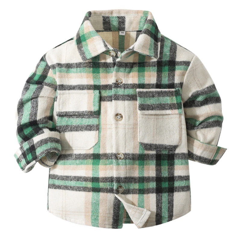 Abrigo cepillado para niños Otoño e Invierno Nuevo estilo europeo y americano para niños de manga larga a cuadros Suede camisa de un solo pecho