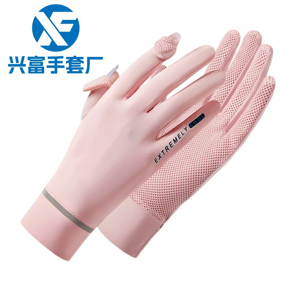 Лед шелковый солнцезащитный крем перчатки женщины с открытым пальцем сенсорный экран езда