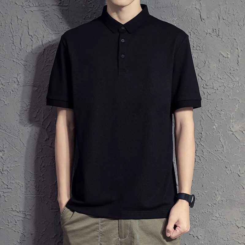 Black Polo Shirt Men's Short Sleeve Summer 2025 New Style Simple Style Business Casual Shirt Collar Men's T-Shirt