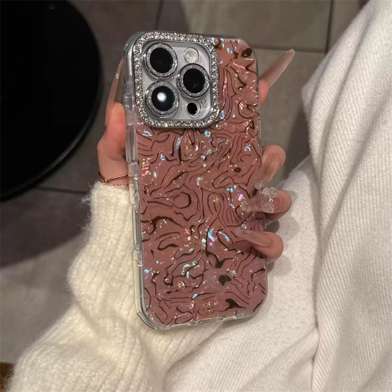 Splash-Ink Gradient Shell Pattern with Sparkling Diamonds Suitable for iPhone 17 Pro Phone Case, Apple 16 Pro with Lens Film, 15 Pro Splash-Ink Gradient Shell Pattern with Sparkling Diamonds Suitable for iPhone 17 Pro Phone Case, Apple 16 Pro with Lens Film, 15 Pro