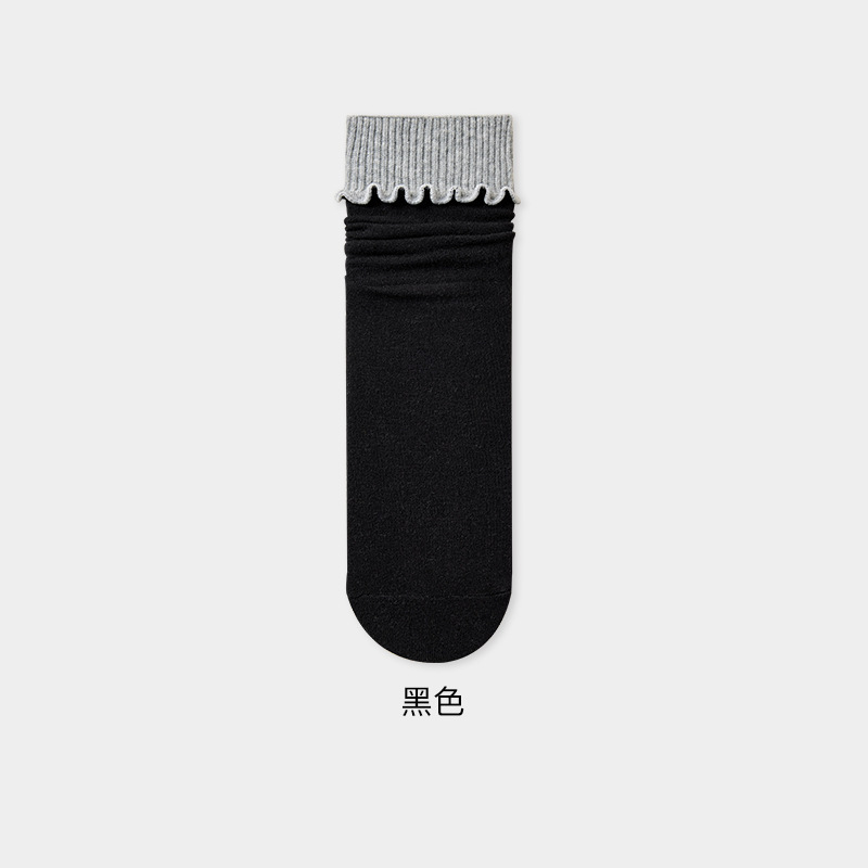 新款韩款袜子女木耳边中筒堆堆袜拼色女秋冬赫本风女士棉袜批发|undefined