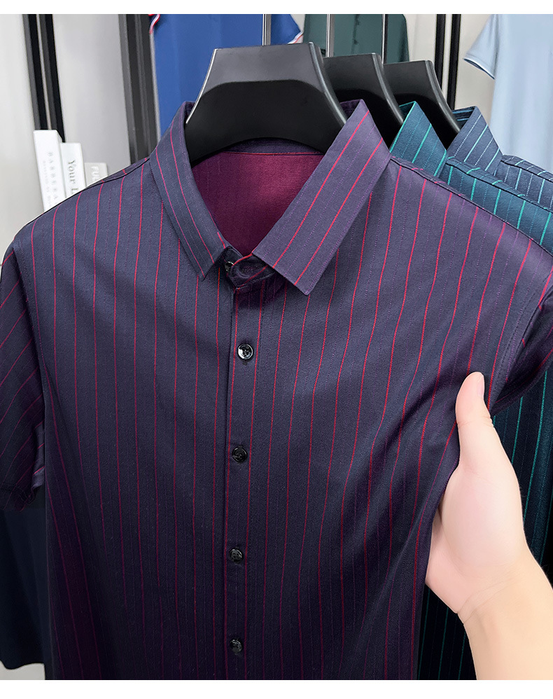 Áo sơ mi nam tay ngắn lụa tơ tằm cổ bẻ mát mẻ — Xanh xám 15565 chi tiết 24