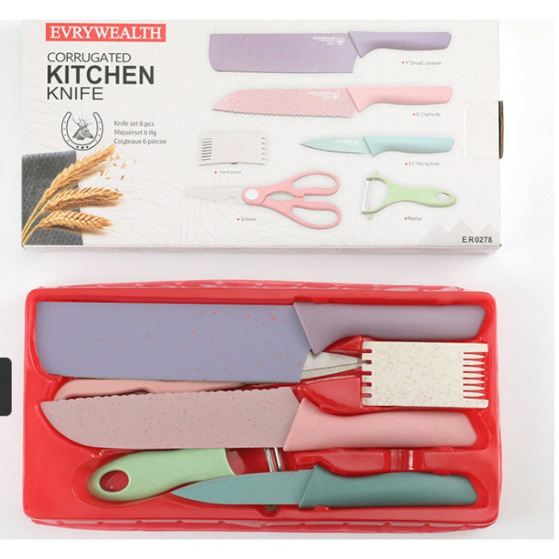 Comercio exterior en stock paja de trigo conjunto de seis piezas conjunto de cuchillos regalo de color hogar cuchillo de cocina Internet traje de cuchillo de la celebridad