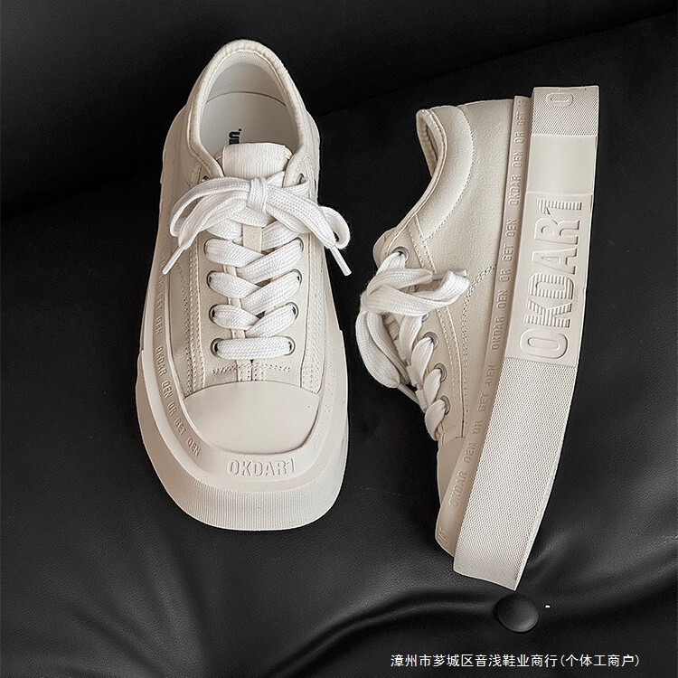 [Fan Chengcheng's Same Style] Square-Toe Thick-Soled Canvas Shoes, Men's Casual Shoes, Niche Height-Increasing Sneakers, White Shoes, Women's Trendy Shoes