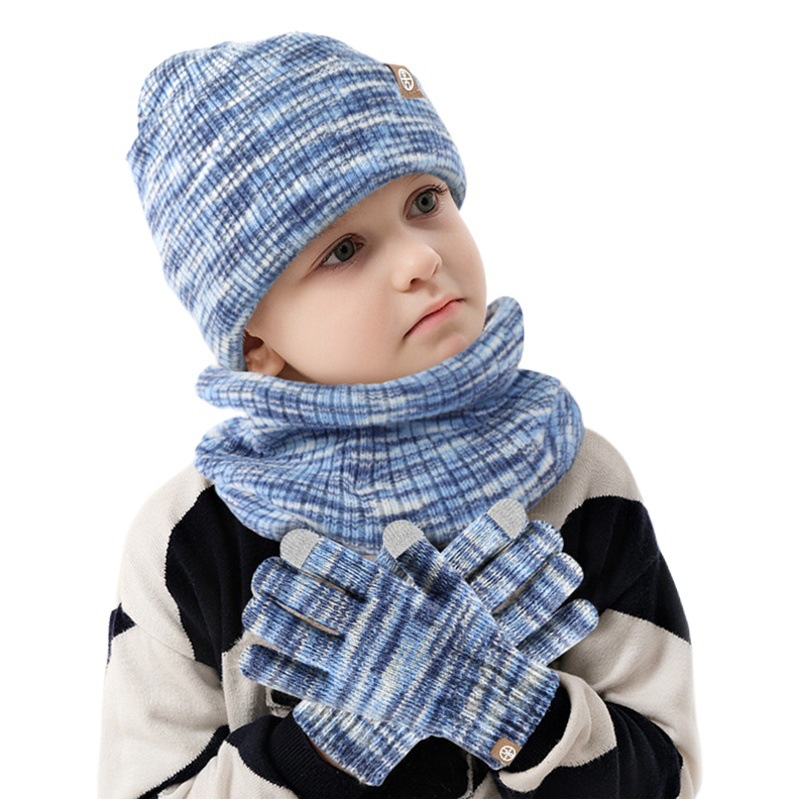 Amazon's New Winter Knitted Gloves, Hat, and Scarf Three-Piece Set for Boys and Girls, Outdoor Warm and Cold-Proof Set