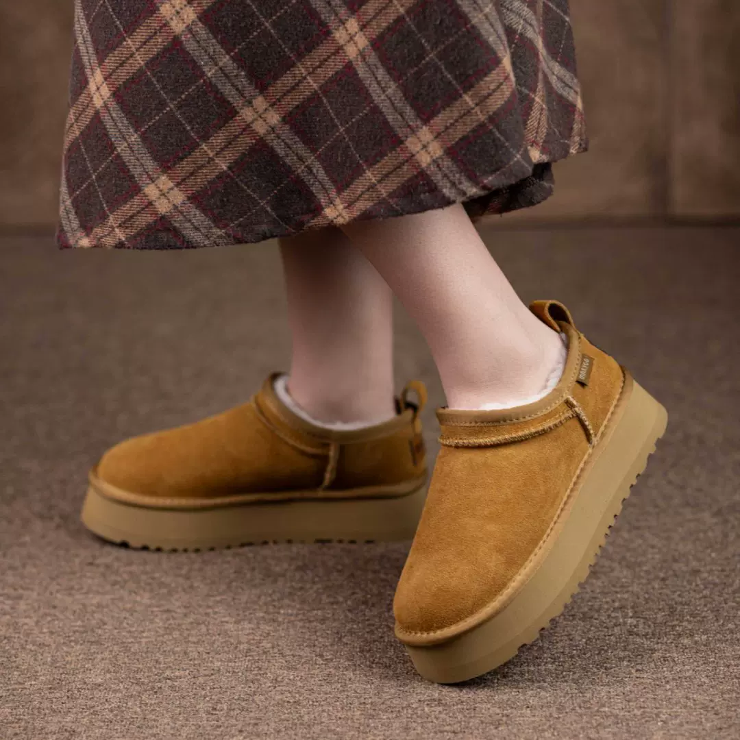 厚底头层牛皮雪地靴女秋冬防寒保暖加厚毛里真皮面包鞋舒适一脚蹬