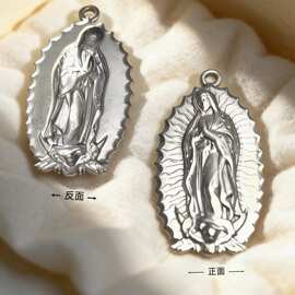 新品不锈钢瓜达卢佩圣母浮雕吊坠 复古宗教图腾挂坠 饰品 配件