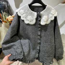 韩系复古毛织娃娃领羽绒服女2024冬季新款小个子甜美加厚保暖外套