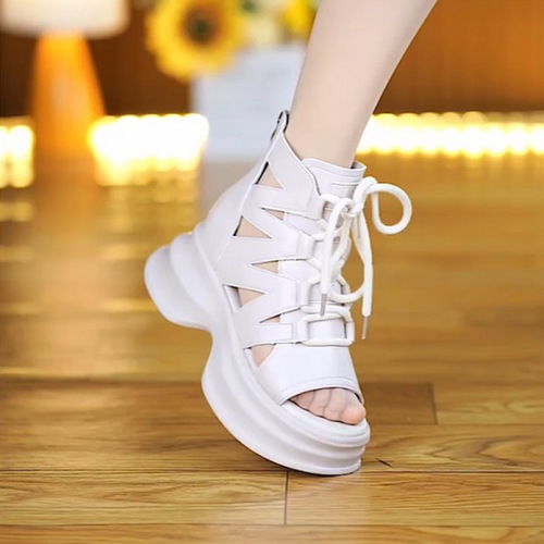 Vintage sandals for women: retro thick-soled, lace-up, stylish hollow-out design—perfect for summer, breathable, and featuring a soft, casual sole.