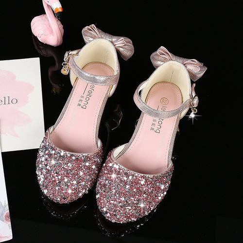 Children's princess shoes summer Korean style sandals durable high heels baby silver single shoes little girl performance shoes