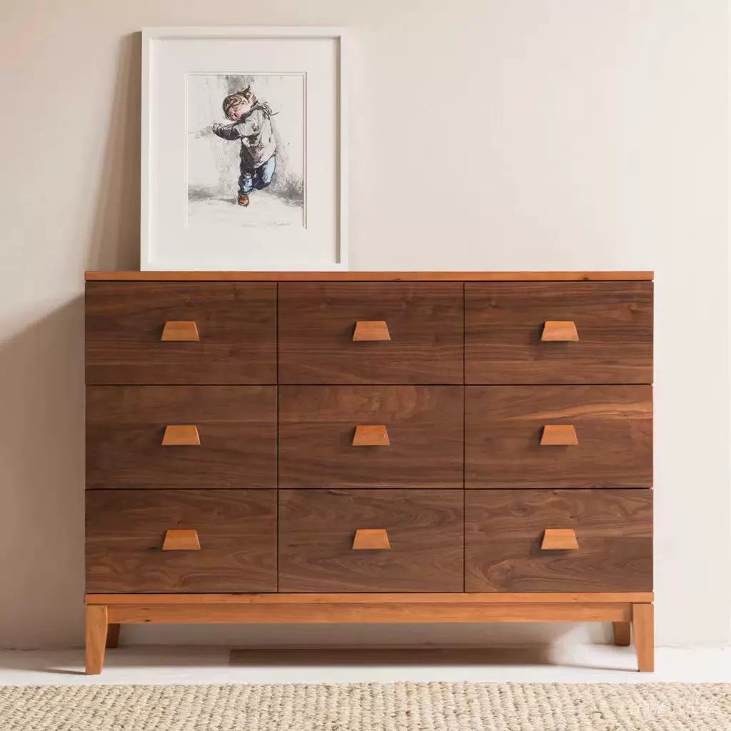 拼色九斗柜老榆木实木储物柜收纳简约复古卧室柜中古风抽屉柜