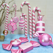 圣诞节装饰粉白色糖果拐杖圣诞树挂饰橱窗场景布置拍照道具