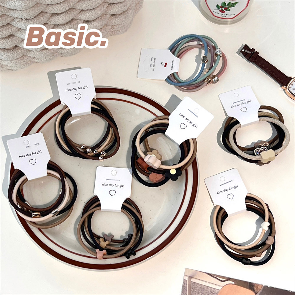 5 piezas de leche marrón banda de pelo traje de moda corbata de pelo banda de goma Morandi simple cuerda de pelo básico accesorios para el cabello