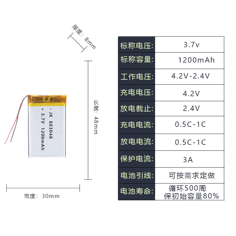 803048-1200mAh 배터리 + 보호 보드 콘센트