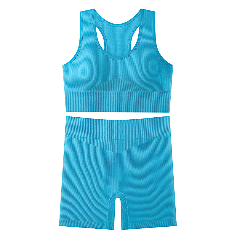 Traje deportivo sin costuras para correr fitness yoga hermoso sujetador trasero estilo delgado chaleco deportivo a prueba de golpes pantalones cortos deportivos comercio exterior