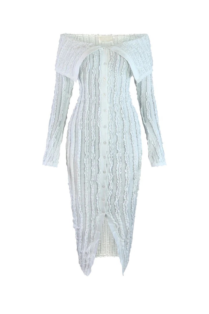Elegant One Shoulder Women's Dress With Wave Pattern Long Sleeves_voghion.com